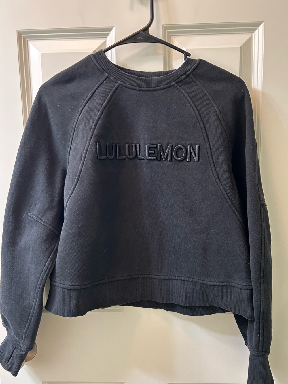 lululemon Black Embroidered Logo Crewneck Sweatshirt Oversized Black Size S/M - Picture 3 of 5